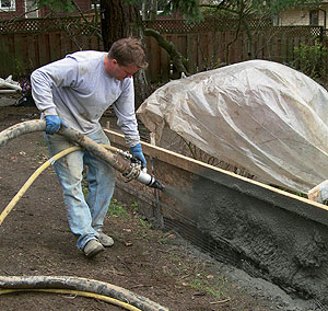 Mike Dahl applying shotcrete