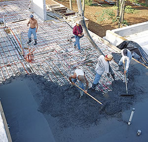 A bird&rsquo;s-eye view of a concrete pour with radiant heat equipment.